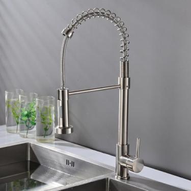 Imagem de Torneira da cozinha pull out stream pulverizador deck montado preto fosco misturadora rotação de 360 graus pia da cozinha torneiras frias, níquel, mangueira cinza