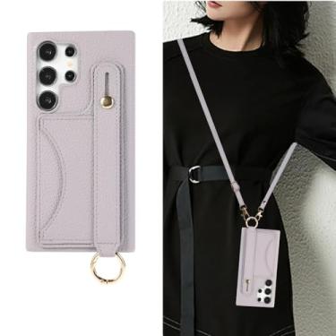 Imagem de Pulseira com suporte para cartão Crossboby Phone Case para Samsung Galaxy S24 S22 Ultra Plus S23 FE A15 A25 A35 A55 A24 A34 A54 A14, violeta, para Galaxy A34 5G