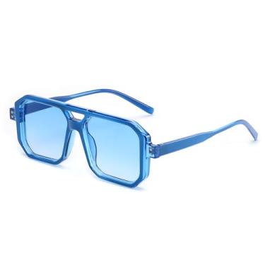 Imagem de FEISEDY Óculos de sol retrô para mulheres e homens, óculos de sol aviador modernos, armação quadrada clássica B2939, Armação azul 005/lente azul, 53MM