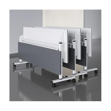 Imagem de Folding conference table 3 pces mesa de conferência dobrável escritório sala de reuniões flip top mesa de madeira, mesa de computador móvel para sala de reuniões(White,63x19.7x29.5in)