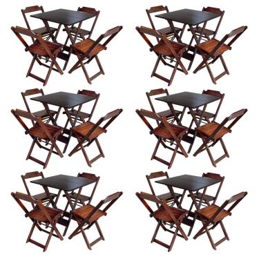 Imagem de Kit 6 Jogos De Mesa Com 4 Cadeiras De Madeira Dobravel 70x70 Ideal Para Bar E Restaurante - Imbuia
