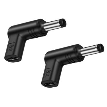Imagem de HUNSOOL 2 peças 12V/3A USB C fêmea para DC 5,5 x 2,1 mm PD gatilho macho plugue adaptador para laptop roteador fonte de alimentação móvel conector carregador