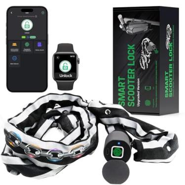 Imagem de Trava de scooter elétrica, cadeado de corrente de bicicleta inteligente, anti-roubo, impressão digital e desbloqueio de aplicativos, acessórios Escooter com bolsa impermeável, trava de corrente para