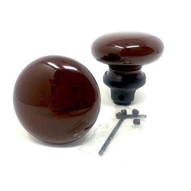 Imagem de Rousso USA Reproduções de maçanetas de porcelana marrom 0002-ORB Réplica antiga inclui eixo premium. Base de latão sólido com acabamento em bronze polido a óleo (um par)