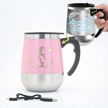 Imagem de daasigwaa Caneca recarregável com agitação automática - copo magnético elétrico de aço inoxidável para escritório/cozinha/viagem/café em casa/chá/chocolate quente/leite - 390 ml/374.2 g (rosa)