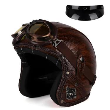 Imagem de Capacete de Motocicleta Retrô 3/4 - Couro PU - Estilo Chopper Vintage,
