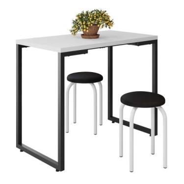 Imagem de Mesa de Cozinha Bistrô Porto Branco 90cm com 2 Banquetas Industriais M