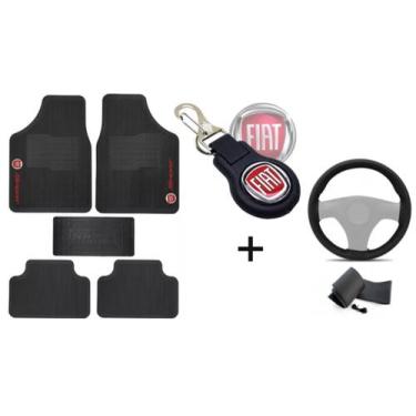 Imagem de Kit Tapete de Borracha + Capa de Volante + Chaveiro para Fiat Uno Fire