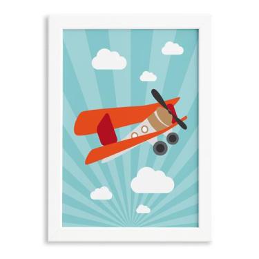 Imagem de Quadro Infantil para Quarto de Bebê Avião e Nuvens 33x43cm - Quartinho