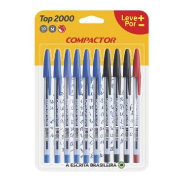 Imagem de Caneta Esferográfica Compactor Top 2000 1.0mm 3 Cores com 10 Unidades,