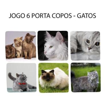 Imagem de Jogo 6 Apoio de Chopp Linha Cat Presente para amantes de Gatos Quadrad