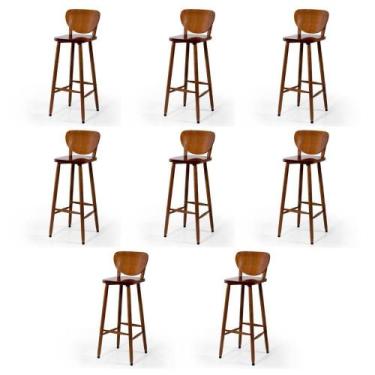 Imagem de Conjunto 8 Banquetas Altas Bistrô de Madeira Lisboa - Melhor Móvel, Im