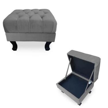Imagem de Kit 02 Puffs Baú Retrô Luis Xv Capitonê Suede Cinza - DS Móveis
