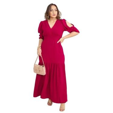 Imagem de Gior Style Vestido longo feminino tecido duna não amassa com abertura 