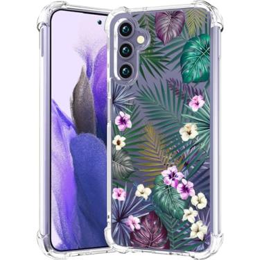 Imagem de CCFUNCASE Compatível com Samsung Galaxy S24+ Plus / S25+ Plus Capa transparente fofa para mulheres - Capas de telefone robustas Funda Capa protetora (folhas de palmeira verdes)