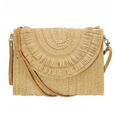 Imagem de Aovtero Bolsa clutch feminina de palha bolsa transversal de verão praia bolsas de ombro envelope carteira bolsas, Marrom-claro - 2