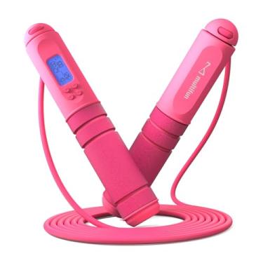 Imagem de Corda de pular, corda de pular velocidade multifun com contador de calorias, corda de pular de contagem digital ajustável com rolamentos de esferas e lembrete de alarme para fitness, crossfit,