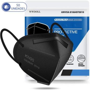 Imagem de 50 Máscaras Descartáveis KN95 WWDoll 5 Camadas Anvisa Preta