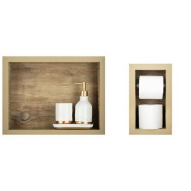 Imagem de Nicho Para Banheiro Em Porcelanato E Porta Papel Higiênico Duplo - Kit