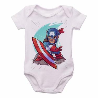 Imagem de body nenê criança roupa bebê Capitão America Geek - Empório Dutra, P  