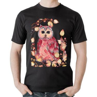 Imagem de Camiseta Algodão Coruja e Folhas - Foca na Moda, Preto, GG