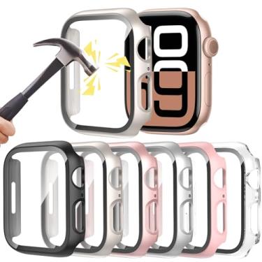 Imagem de DNNBAO Pacote com 6 capas para Apple Watch Series 11/10 de 42 mm com protetor de tela de vidro temperado, capa protetora completa ultrafina resistente a arranhões para iWatch de 42 mm