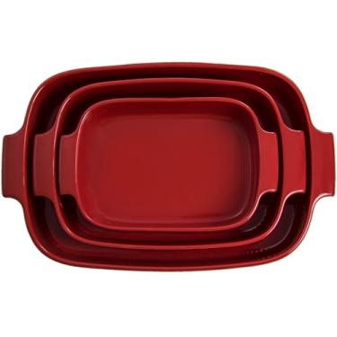 Imagem de Germer, Kit com 3 peças de travessa retangular em porcelana, modelo assar ou servir, 1 28X19cm / 1 30X21cm / 1 37x26cm, Vermelho