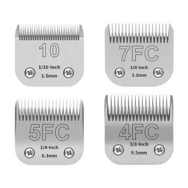 Imagem de Kit de lâminas de cerâmica removíveis 10+7FC+5FC+4FC, compatível com cortadores Andis, Oster A5, Wahl KM10, comprimento de corte 1/16" (1,5 mm) a 3/8" (9,5 mm), conjunto pequeno de 4 peças