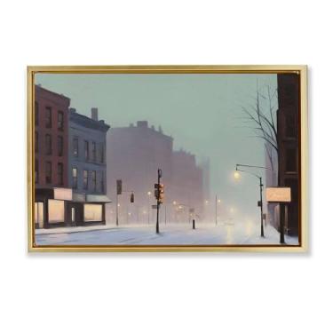 Imagem de Stupell Industries Design de arte de parede em tela emoldurada flutuante de ouro da rua da cidade nebulosa por Noah Bay, 64 x 43 cm