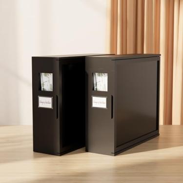 Imagem de Bamboonova Pacote com 2 organizadores e armazenamento de lençóis de bambu, organizador de lençóis de cama inflexível com etiqueta de janela magnética, organizador de armário de lençóis caixa de