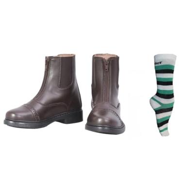 Imagem de Botas infantis TuffRider com zíper frontal e paddock com meias listradas sortidas | Botas de equitação para crianças - Mocha - Tamanho 9