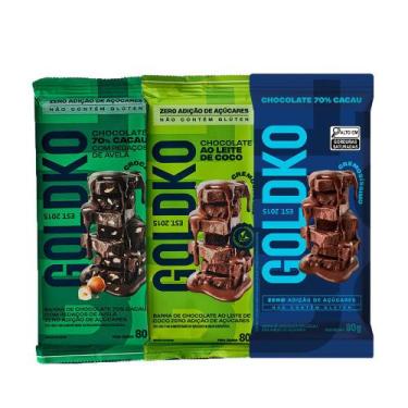 Imagem de Trio Vegano - Barras de chocolate zero adição de açúcares 80g - GoldKo