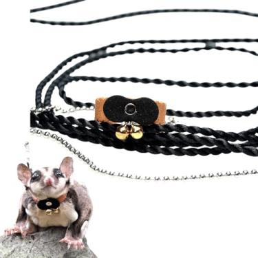 Imagem de Corda de tração Sugar Glider Corda antimordida, coleira de caminhada de animais pequenos com coleira de chumbo para hamster, gerbil, rato, furão, chinchila, esquilo (preto com amarelo)
