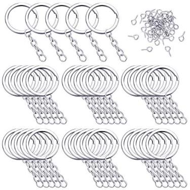 Imagem de Conjunto de 215 peças de anéis para chaveiro, incluindo 35 peças de anéis para chaveiro com argolas abertas e 180 peças de pequenos pinos para artesanato e fabricação de joias (prata)