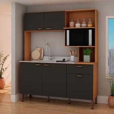 Imagem de Cozinha Compacta Bella 5 Portas 1 Gavetas Freijó/Grafite Belga - Genia