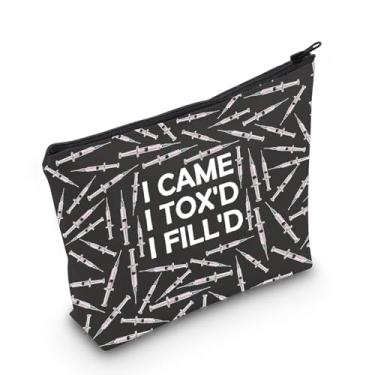 Imagem de MNIGIU Presente engraçado para enfermeira bolsa cosmética I Came I Tox'd I Fill'd Bolsa de maquiagem esteticista presente Dermatologista Merch, I Came I Tox preto, Engraçado