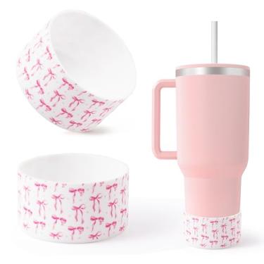 Imagem de R HORSE Coquette Bota de silicone com laço rosa pacote com 2 capas protetoras antiderrapantes para garrafa de água Stanley Cup 1,134 g, protetor inferior para Stanley IceFlow Flip FreeSip Presentes de