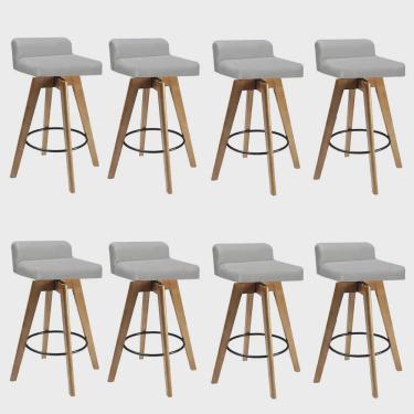 Imagem de Kit 08 Banqueta Alta Com Encosto Giratória Rute Madeira Balcão Bistrô Cozinha Sintético Bege - Ahz Móveis