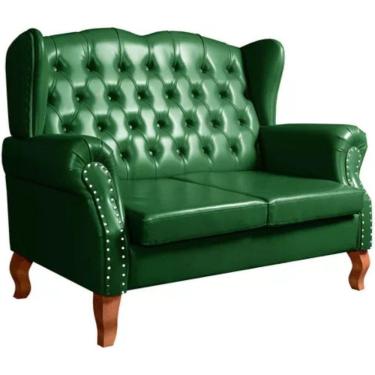 Imagem de Sofá Chesterfield 2 Lugares Imperador Vintage Retrô Capitonê Couro Verde