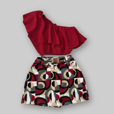 Imagem de Conjunto Plus Size Cropped Babado + Shorts Saia Fivela 0468 - Bellucy 