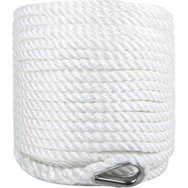 Imagem de Corda de âncora de barco 1/2 polegada x 300 pés Linha de âncora torcida de 3 fios corda de âncora de polipropileno trançado premium para iate, veleiro, barco, ancoragem, amarração - branca