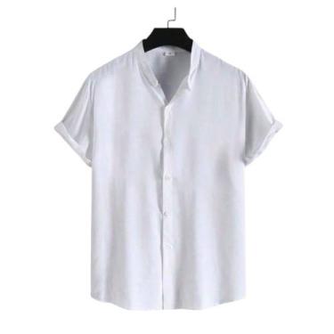 Imagem de Camisa Social Masculina Gola Padre Manga Curta Aspecto Linho - Mitchel