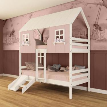 Imagem de Beliche Casinha Encantada com Kit Escada/ Escorregador Madeira Maciça 