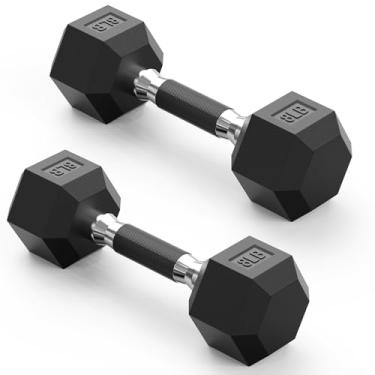 Imagem de PAPABABE Conjunto de halteres hexagonais com aderência de borracha atualizada - antiderrapante, aderência firme, proteção silenciosa do chão (1,1 kg-45,4 kg) conjunto de 2 halteres - Pesos de