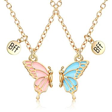 Imagem de MJartoria Colar BFF para 2 borboletas da amizade colar Best Friend Forever com pingente de borboleta combinando colares para melhores amigos e presentes, 18 inches, Metal, Sem Pedra Preciosa