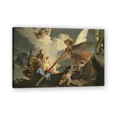 Imagem de Impressão em tela Tiepolo Giovanni Battista The Flight to Egypt – Obra-prima rococó barroca, pintura escolar de Veneza, pintura a óleo decorativa para galeria doméstica 80 x 120 cm