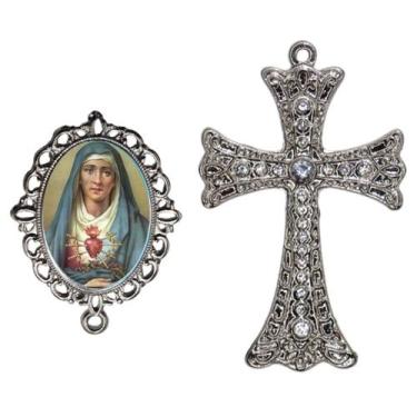 Imagem de Crucifixo Para Terço de Noiva Relicario Nossa senhora das Dores Peças 