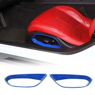 Imagem de Fgtagtal Capa de painel de botão de ajuste de assento para Chevrolet Corvette C8 Stingray 2020-2024, painéis de interruptor de ajuste de assento de carro ABS moldura de decoração, 2 peças (azul)