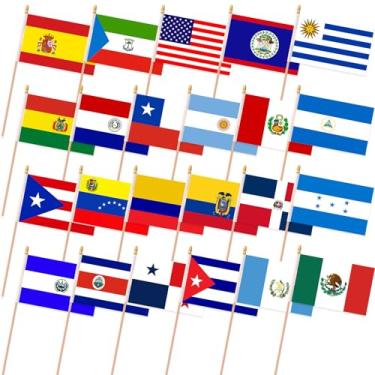 Imagem de AhfuLife Bandeiras Portáteis de Países de Língua Espanhola, 23 Peças, 23 Bandeiras de Países Latino-Americanos - Dupla Face com Lança Segura para Crianças para Decorações de Festa do Mês da Herança