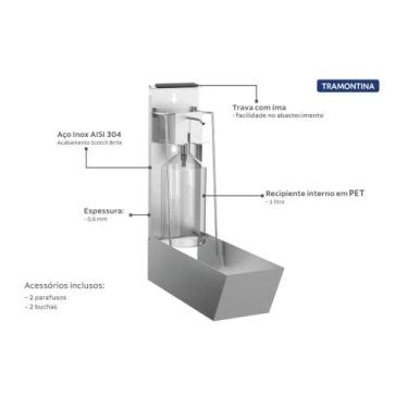 Imagem de Dispenser para Sabão e Álcool Gel Tramontina Inox 1 litro